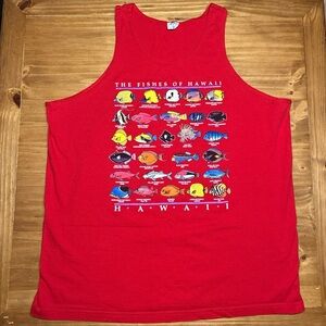 Red Hawaii Fish Graphic Tank Top